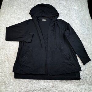 Eileen Fisher Black Organic Cotton Open Front Hooded Cardigan